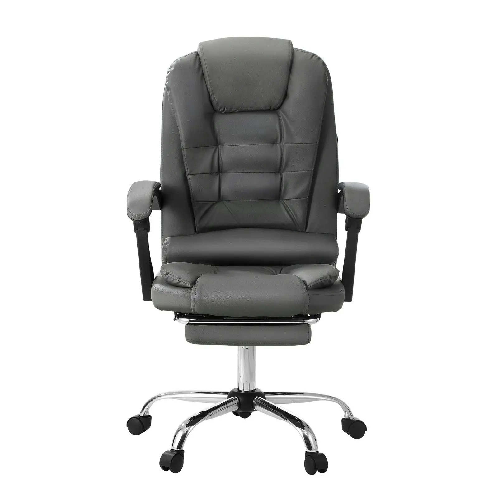 Oikiture Massage Office Chair Executive Gaming Racing Chairs PU w/ Footrest Grey