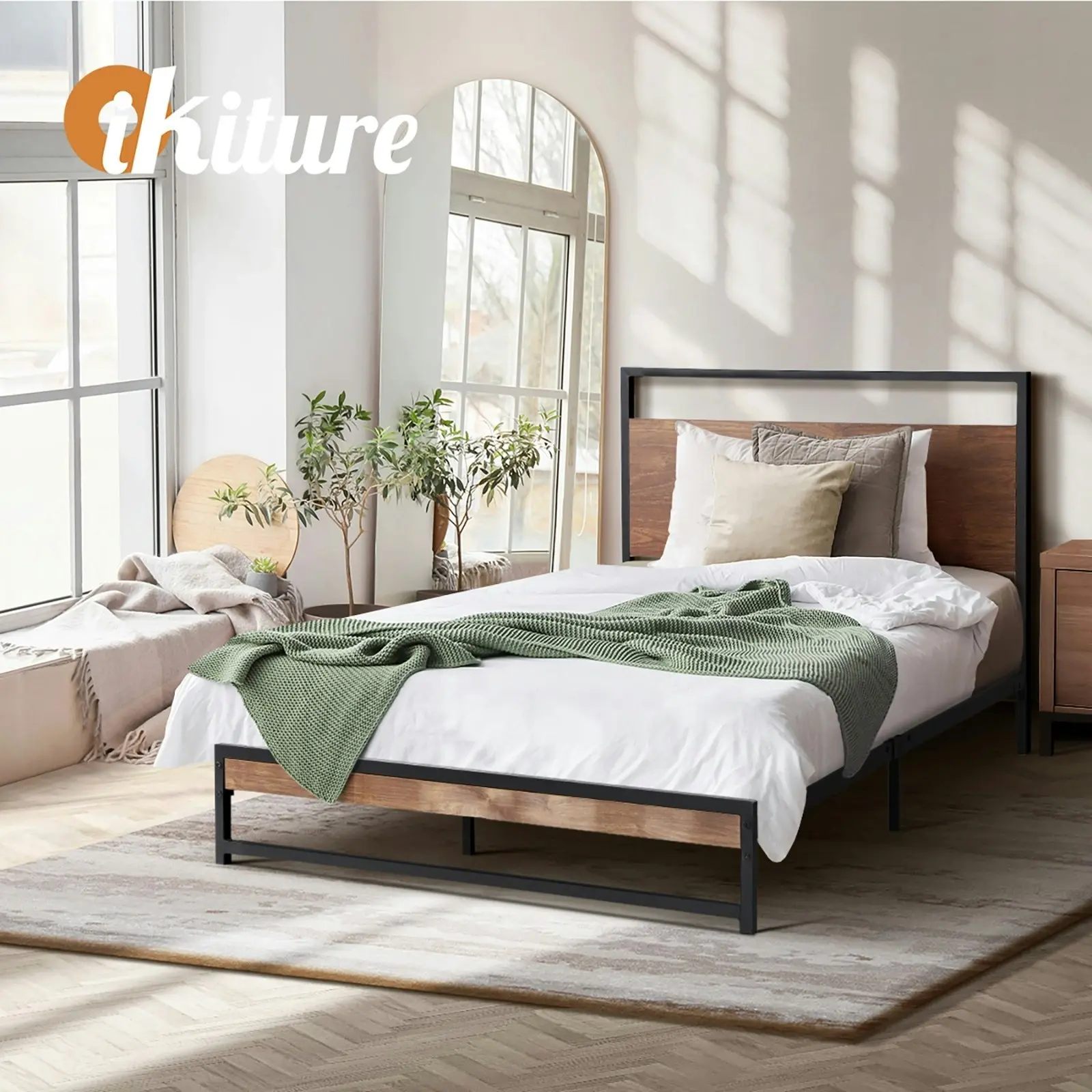 Oikiture Bed Frame Metal Bed Frame Black-Single