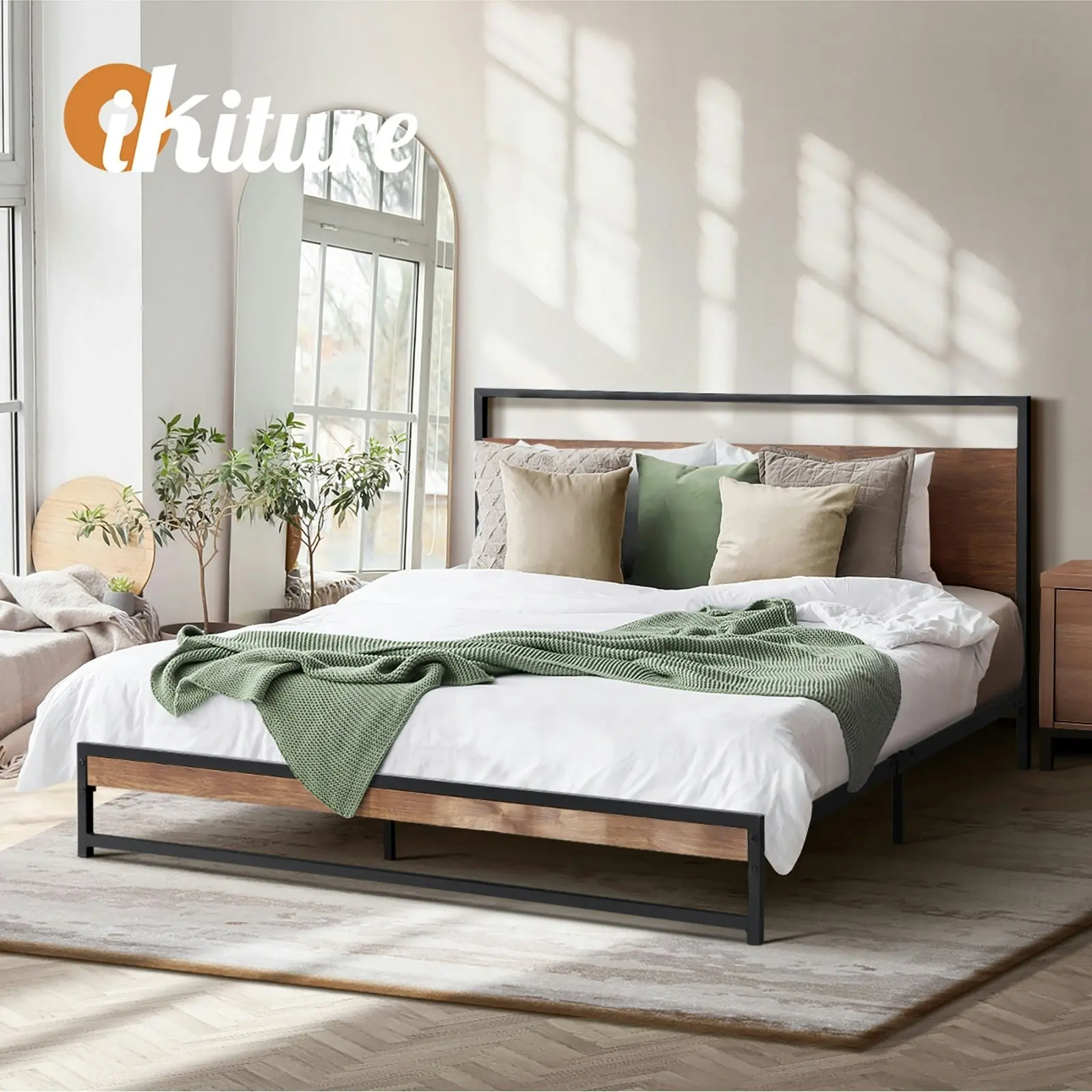 Oikiture Bed Frame Metal Bed Frame Black-King