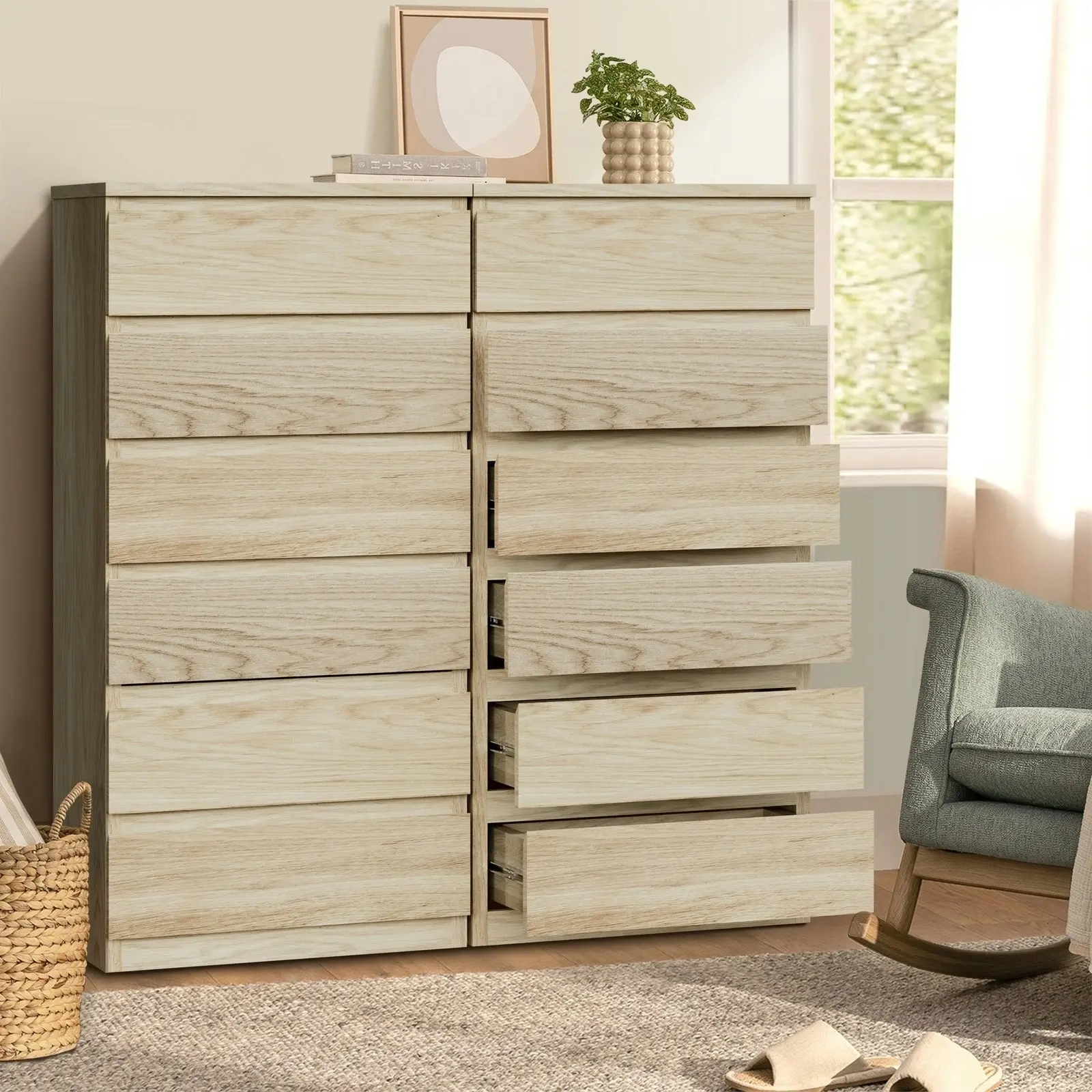 Oikiture 6 Chest of Drawers Tallboy Dresser Table Storage Cabinet Bedroom Natural