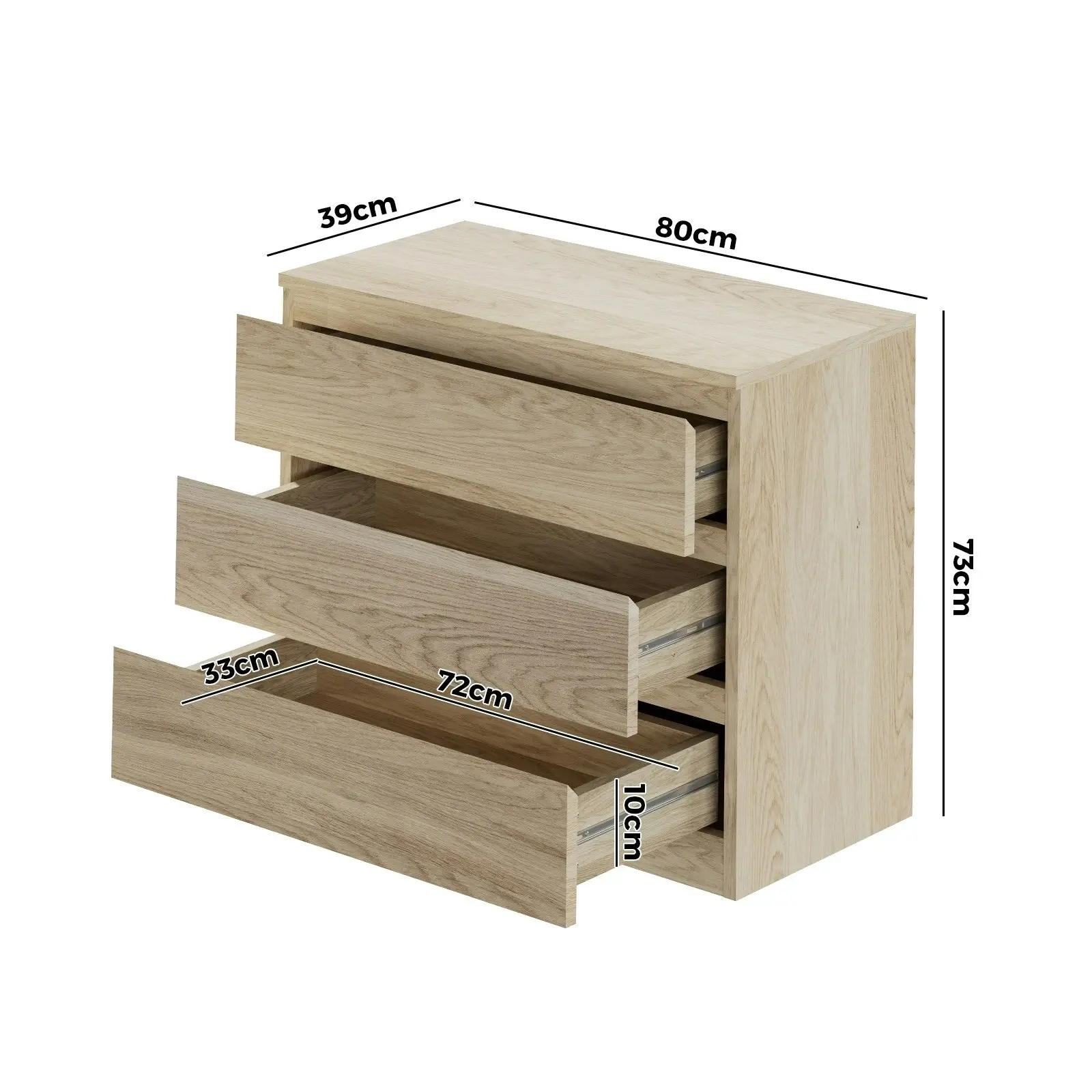 Oikiture 3 Chest of Drawers Lowboy Dresser Table Storage Cabinet Bedroom Natural