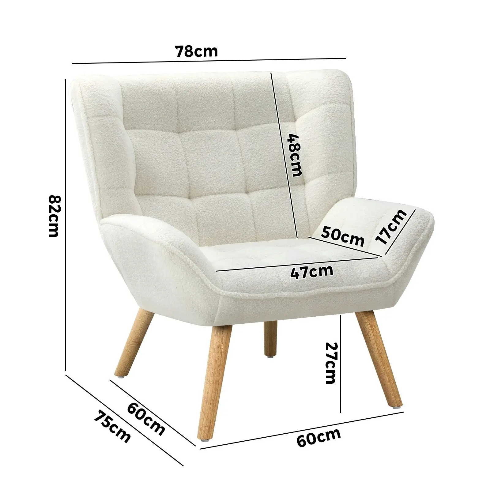 Oikiture Armchair Accent Chairs Sofa Lounge Sherpa Upholstered Tub Chair White