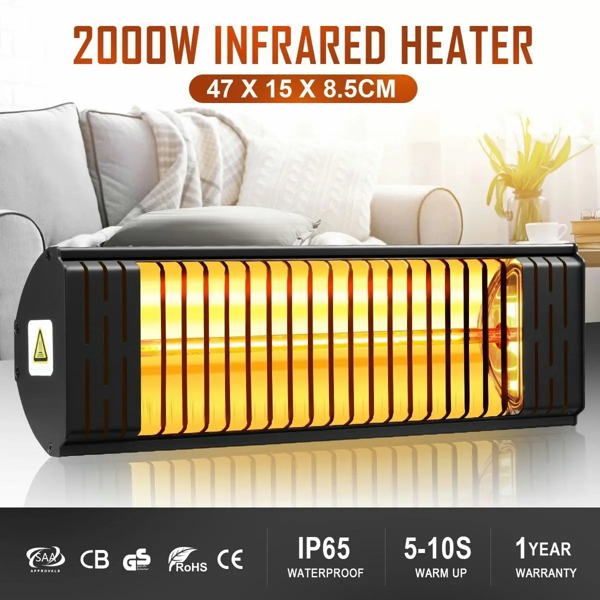 Maxkon  Electric Infrared Heater 2000W Outdoor Patio Halogen Heater Freestanding Wall Mount Ceiling