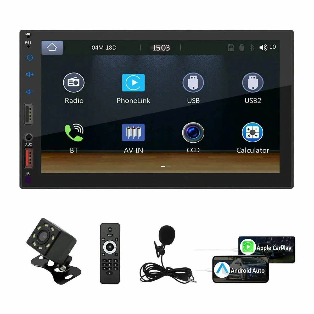 Ausway 7inch Double Din Car Stereo Radio Android Player Apple CarPlay Bluetooth Head Unit System Touch Screen Navigation