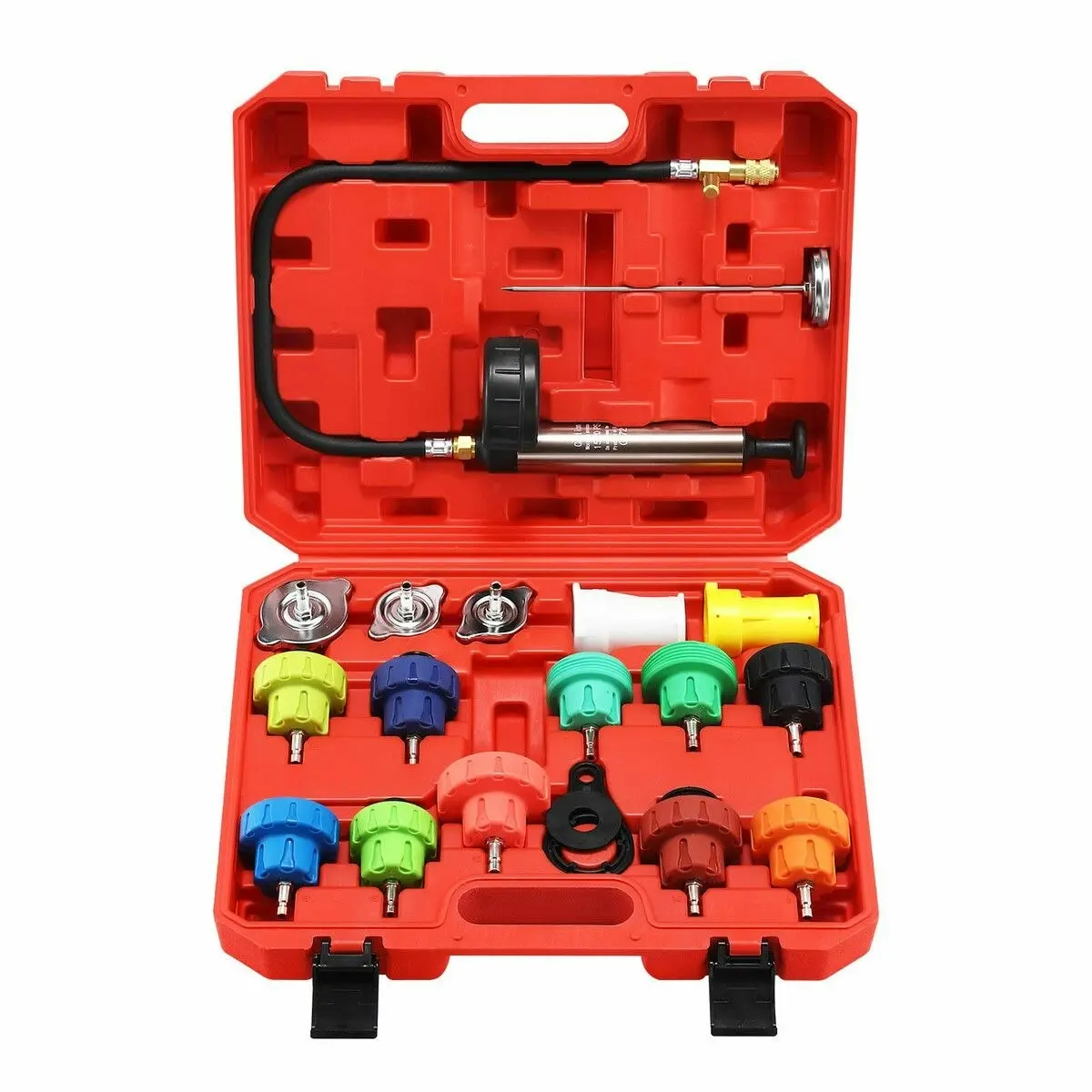 Ausway 18 Piece Radiator Pressure Tester Kit Leak Detector Universal Automotive Coolant Car Cooling System Adapter Toolbox