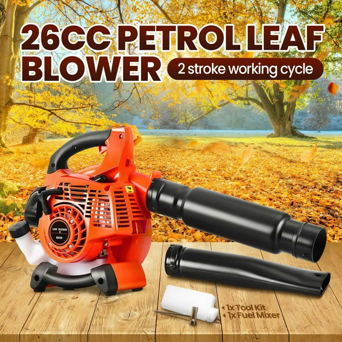 Ausway Petrol Leaf Blower 2 Stroke 26CC Cordless Hand Held Garden Lawn Yard Snow Dust Debris Blowing Machine