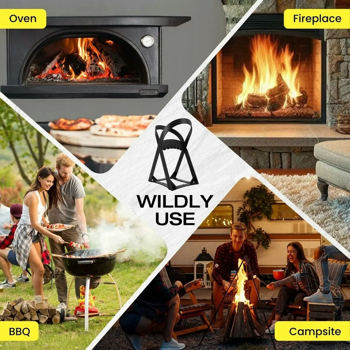 Ausway Firewood Splitter 3-in-1 Manual Log Horse Wood Splitting Cutter Holder Rack Oven Fireplace BBQ Camping Tool Outdoor Steel