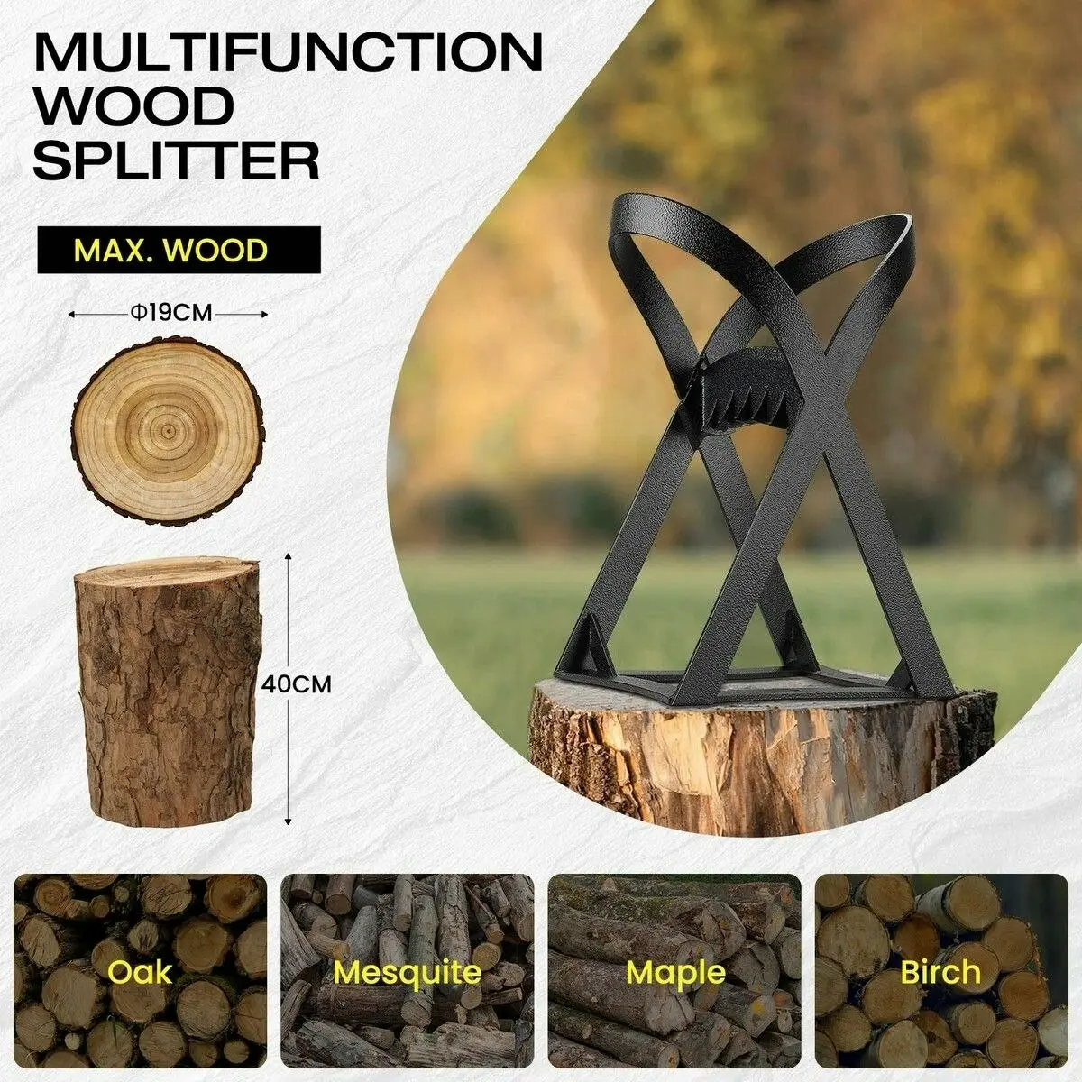 Ausway Firewood Splitter 3-in-1 Manual Log Horse Wood Splitting Cutter Holder Rack Oven Fireplace BBQ Camping Tool Outdoor Steel