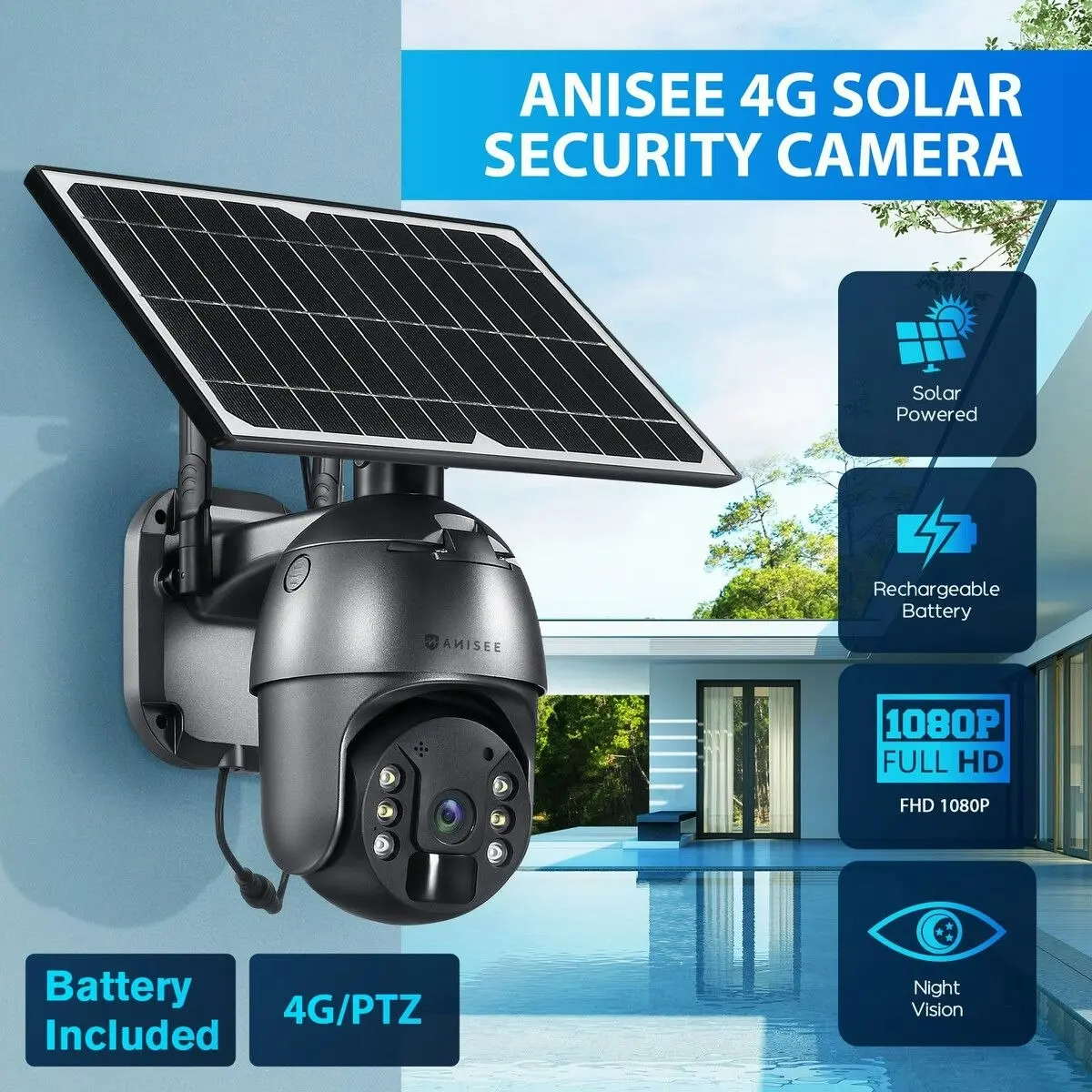 Maxkon PTZ Security Camera 4G LTE CCTV Spy Wireless Wifi Home Surveillance System Outdoor With Solar Panel Battery SIM Card