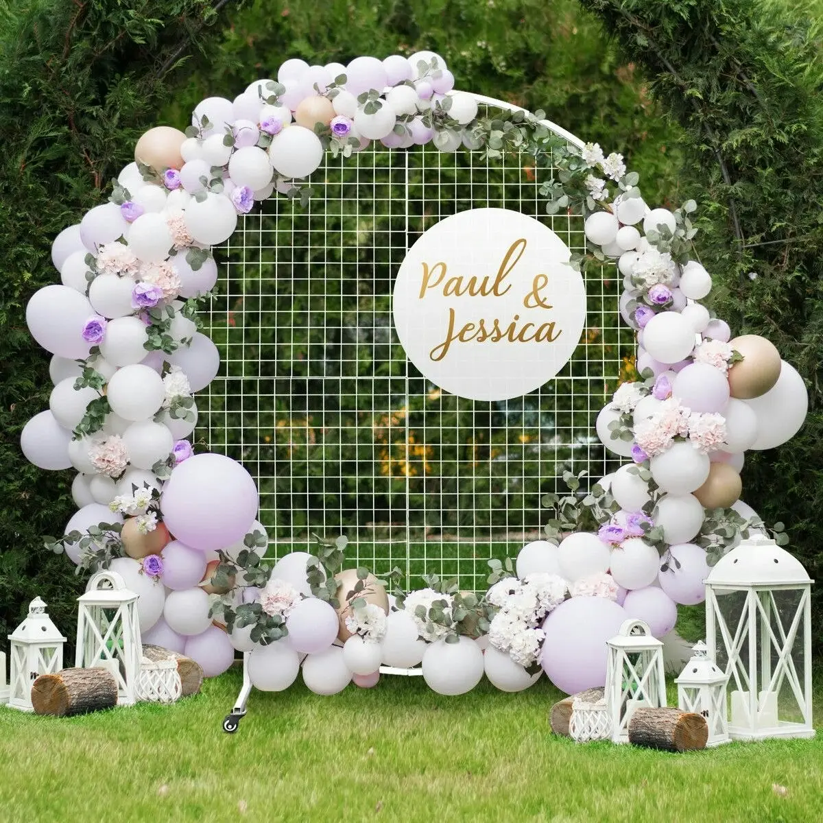 Ausway Wedding Party Backdrop Stand with Wheels Movable Round Hoop Arch Mesh Photo Balloon Flower Display Circle Metal Frame 1.8M