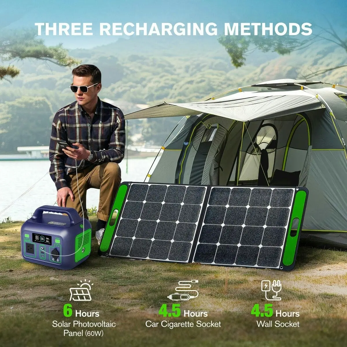 Ausway Solar Generator Portable Power Station Supply Source Backup Lithium Battery LED Light for Home Camping Emergency 300W PD60W