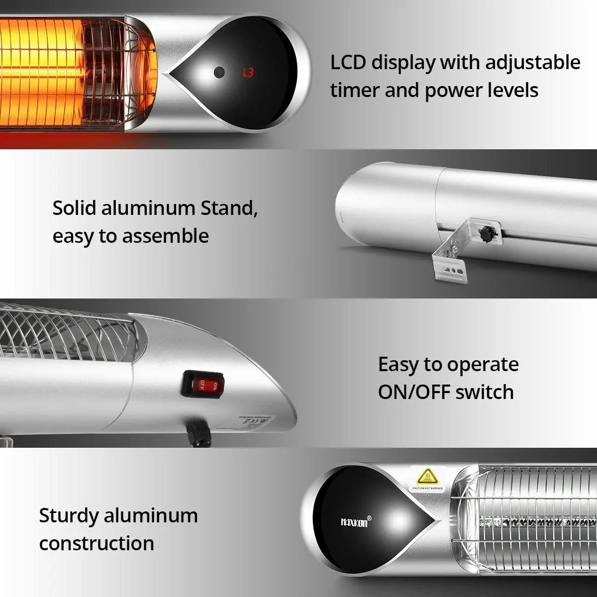 Maxkon New  2000W Carbon Fibre Infrared Heater Instant Heat Outdoor Patio Strip Heater Remote Control