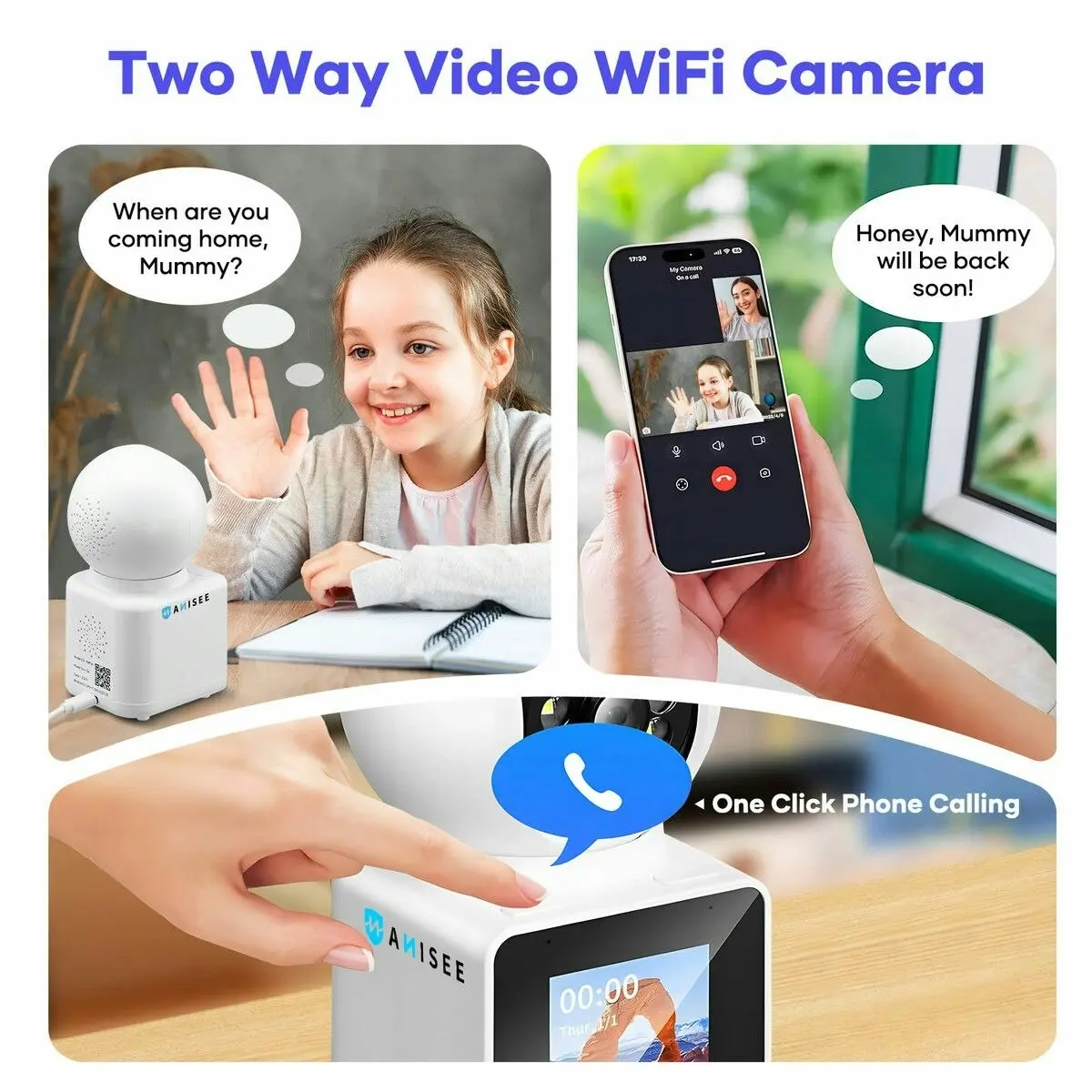 Anisee WiFi Security Camera Baby Home Cam Wireless Surveillance Motion Detection 2K 3MP 2 Way Video Pet Smart Indoor Desktop Monitor