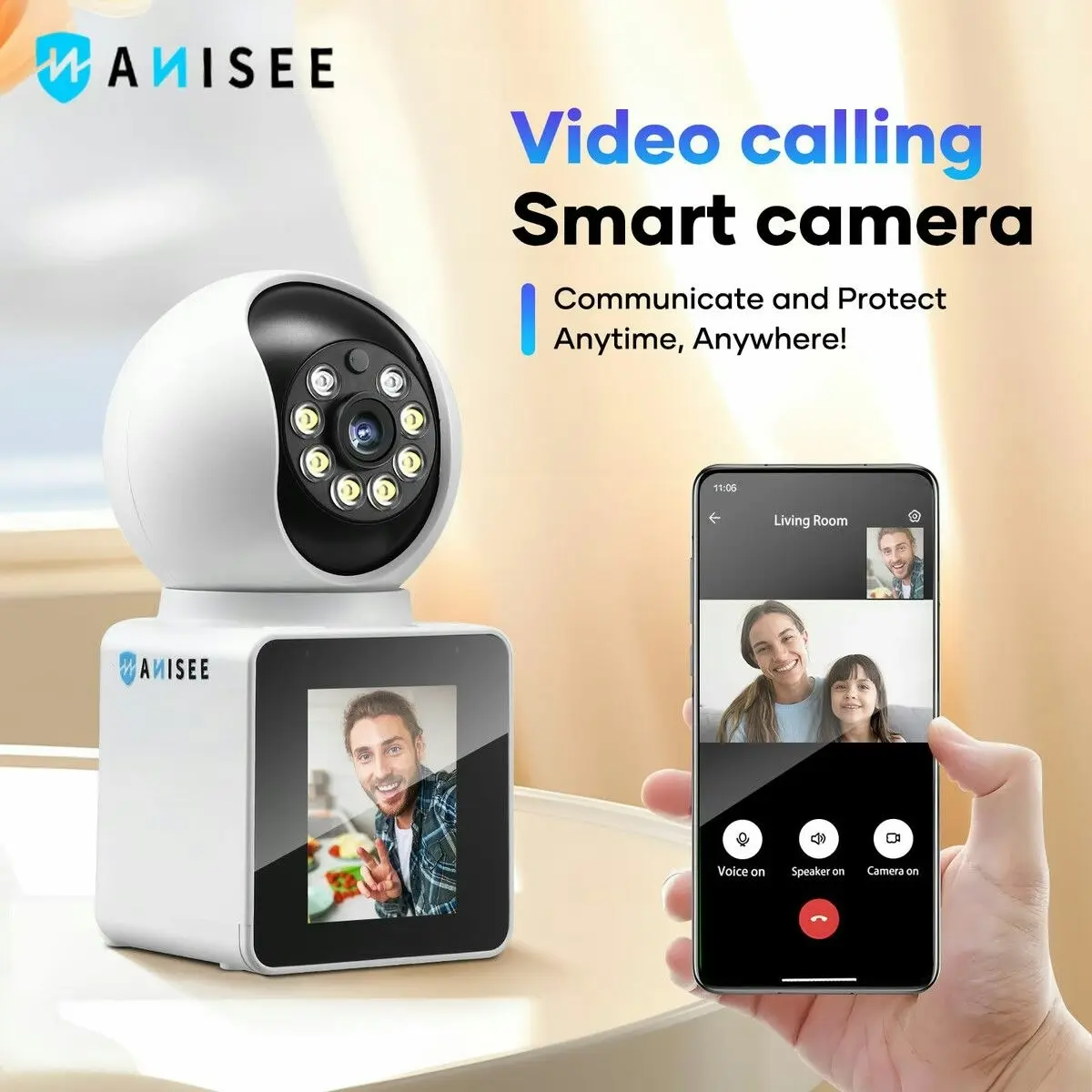 Anisee WiFi Security Camera Baby Home Cam Wireless Surveillance Motion Detection 2K 3MP 2 Way Video Pet Smart Indoor Desktop Monitor