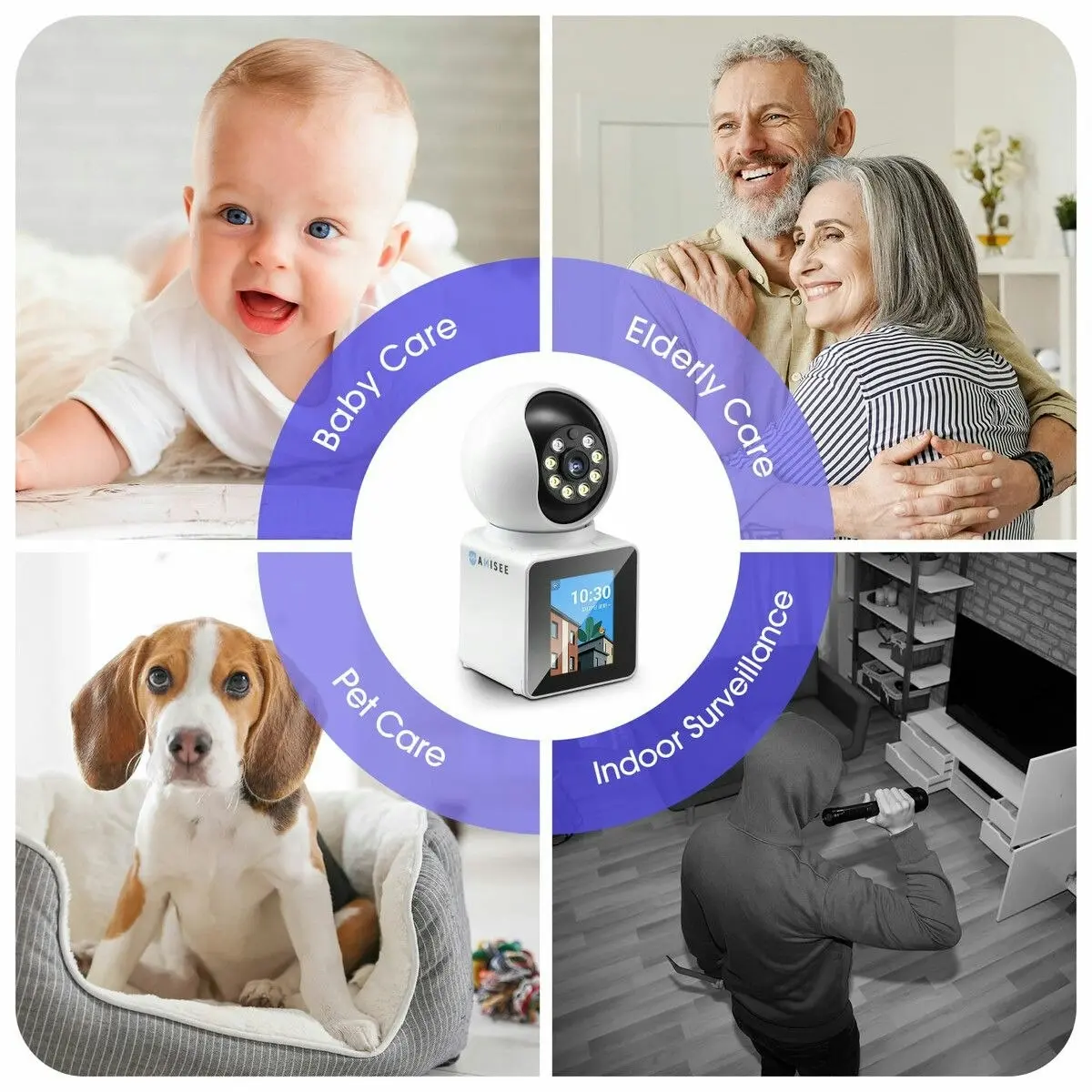 Anisee WiFi Security Camera Baby Home Cam Wireless Surveillance Motion Detection 2K 3MP 2 Way Video Pet Smart Indoor Desktop Monitor