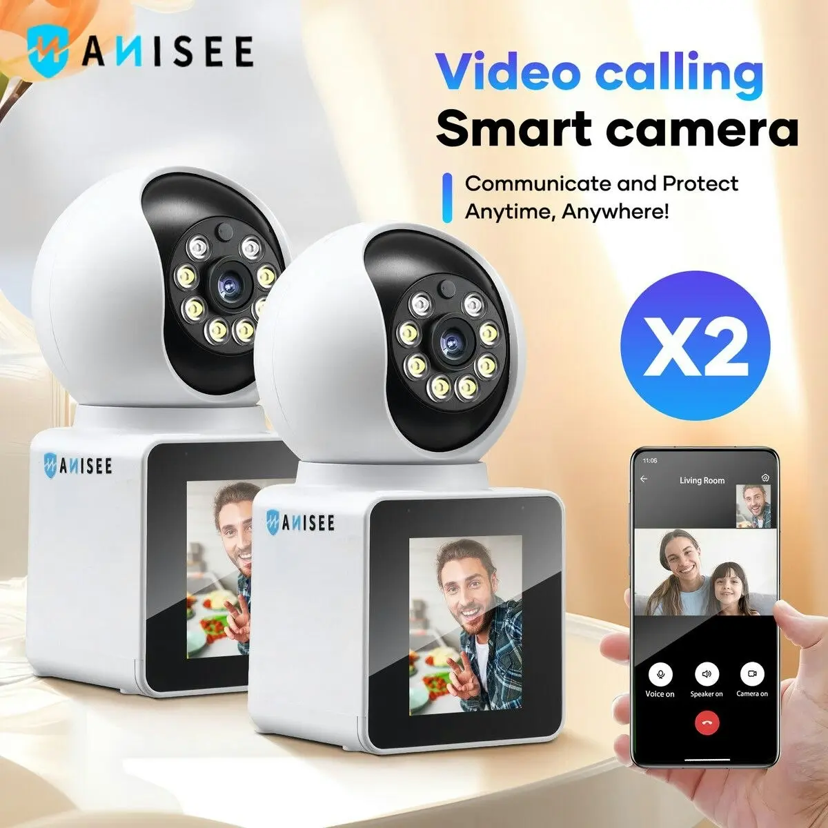 Anisee WiFi Security Camerax4 Baby Home Cam Wireless Surveillance Motion Detection 2K 3MP 2 Way Video Pet Smart Indoor Desktop Monitor