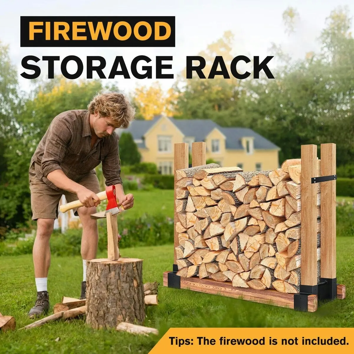 Ausway Firewood Storage Holder Campfire DIY Fireplace Wood Rack Log Bracket Adjustable Fire Pit Stand Indoor Outdoor Black