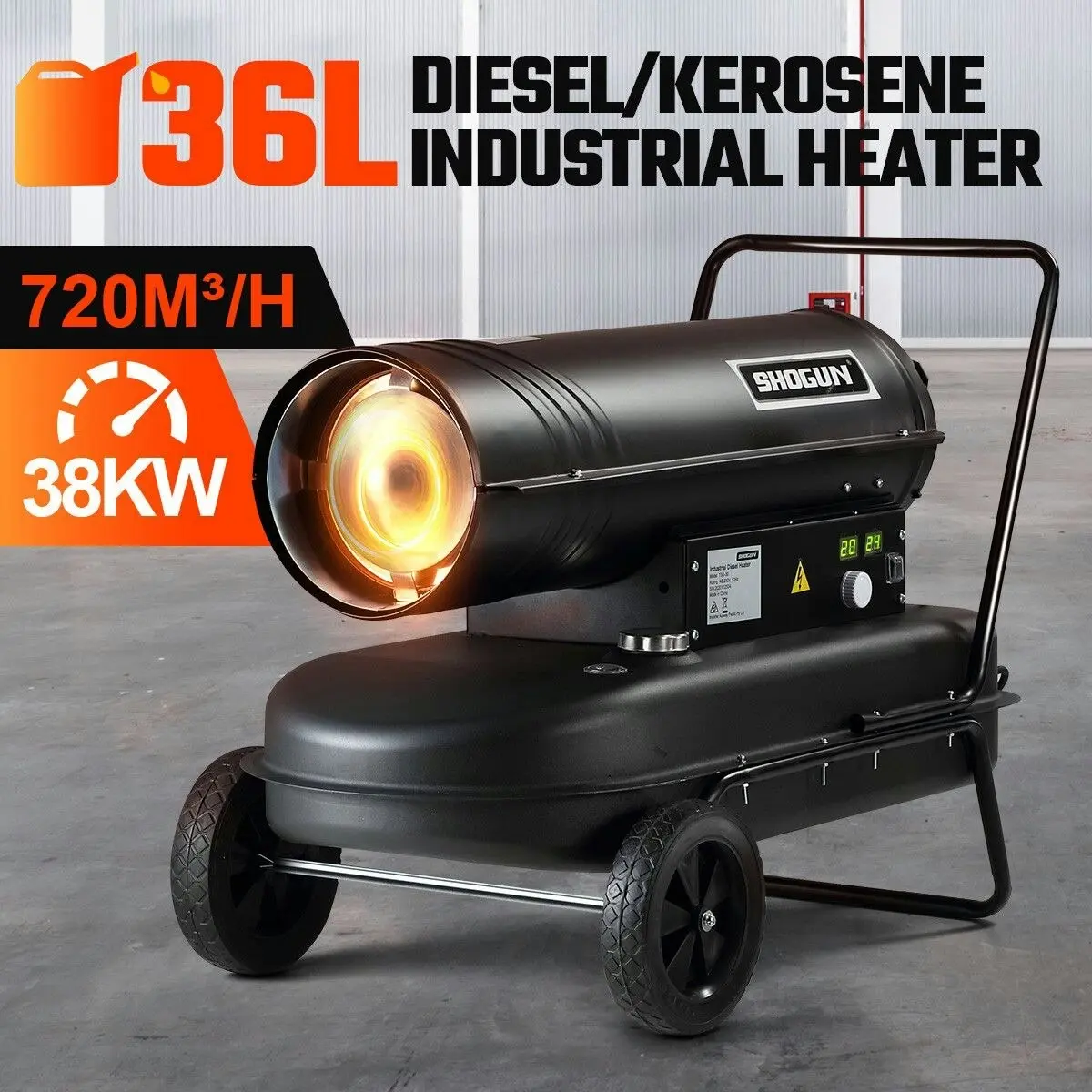 Shogun Industrial Fan Heater 38kW Diesel Kerosene Heater for Workshop Warehouse Shed