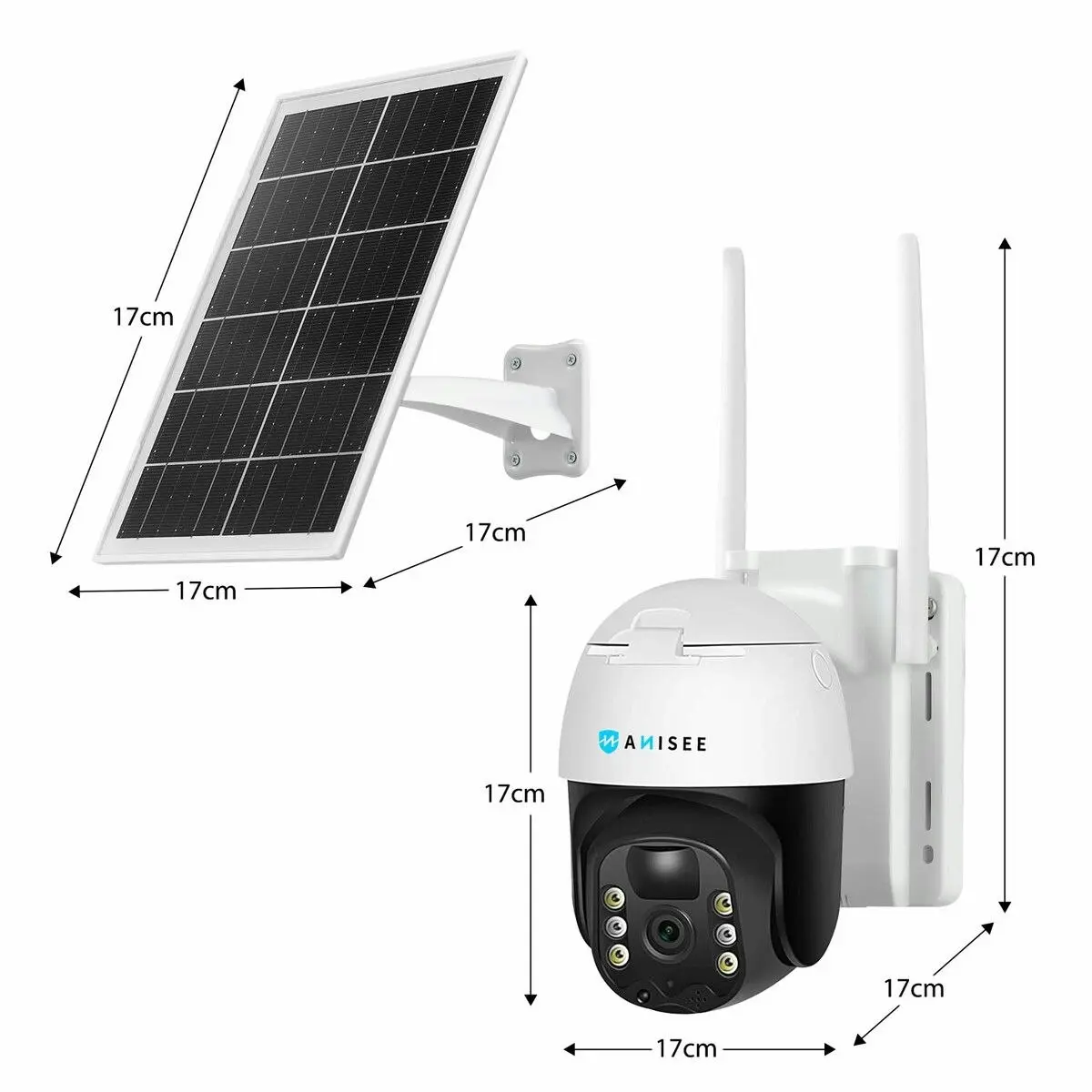 Anisee Solar Security Camerax4 Wireless Outdoor CCTV WiFi Home Surveillance System 4MP PTZ Remote 2 Way Audio Color Night Vision