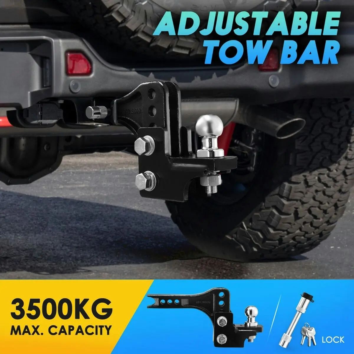 Ausway Adjustable Tow Bar Heavy Duty Caravan Car Boat Vehicle Towing Drop Ball Tongue Mount Trailer Hitch Receiver 3500kg 4WD 70207