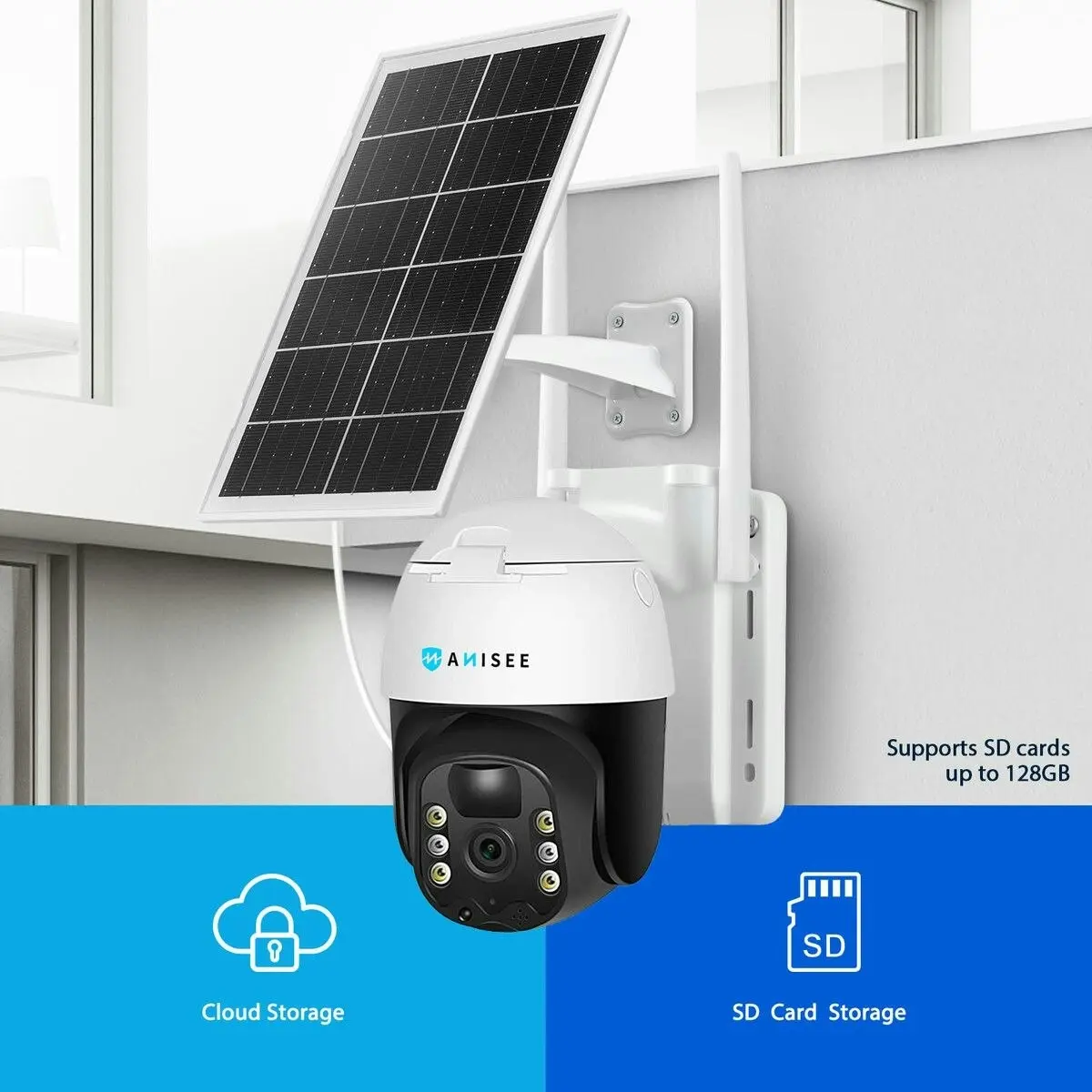 Anisee Solar Security Camera Wireless Outdoor CCTV WiFi Home Surveillance System 4MP PTZ Remote 2 Way Audio Color Night Vision