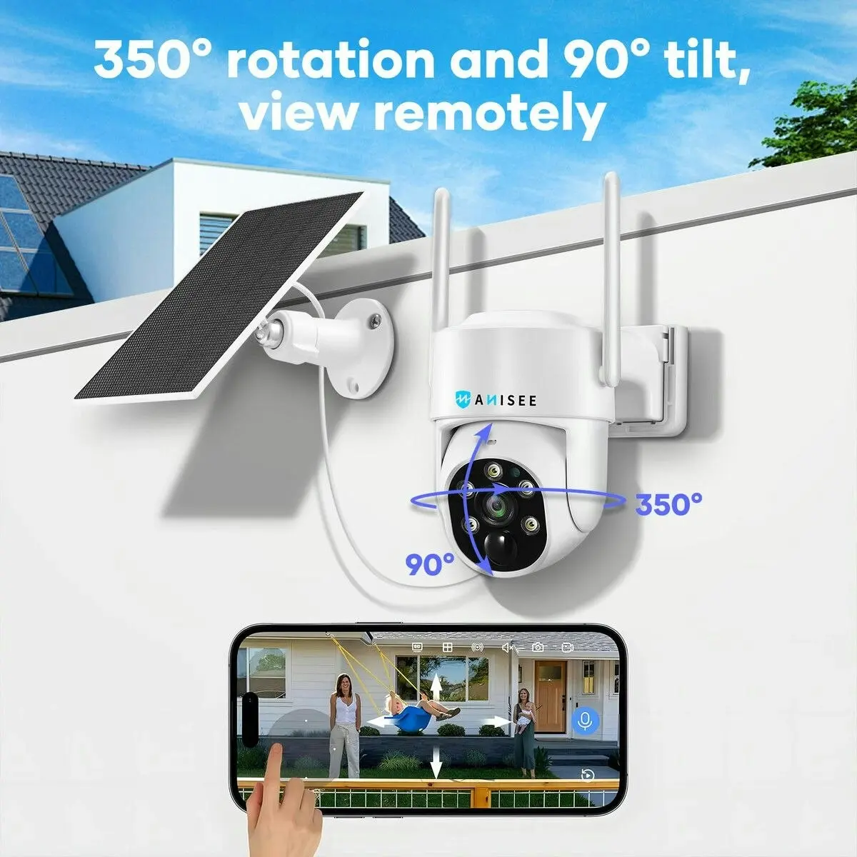 Anisee WiFi Security Camera CCTV Set Solar Wireless Home PTZ Outdoor Surveillance System 4MP Spy Waterproof Remote Channel