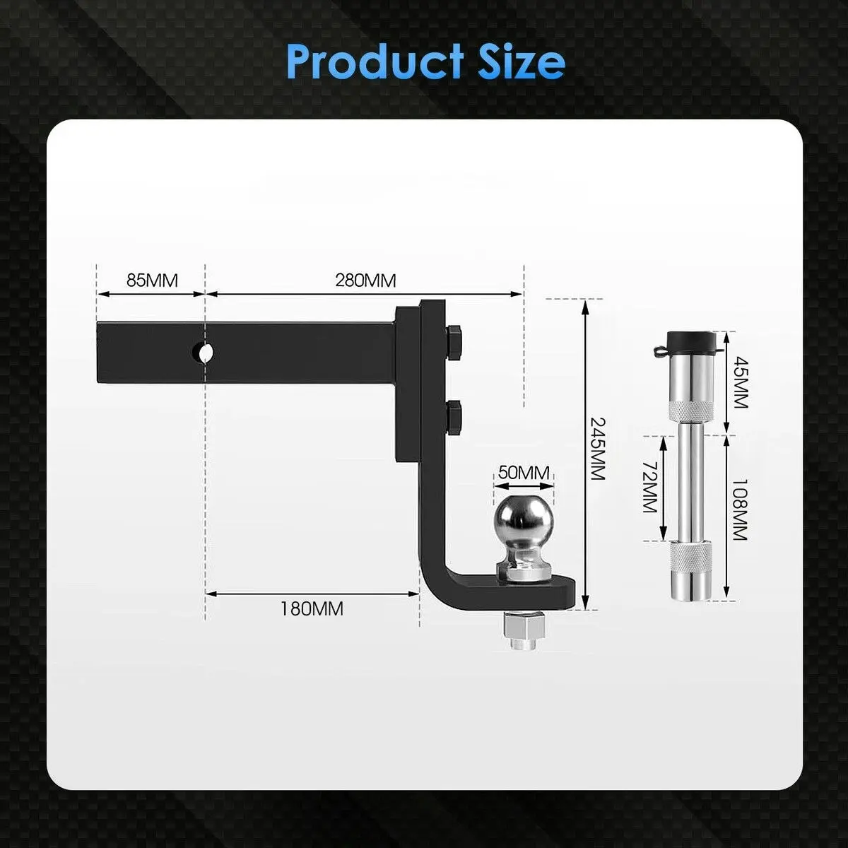 Ausway Adjustable Tow Bar Heavy Duty Car Caravan Vehicle Boat Drop Towing Ball Mount Tongue Trailer Hitch Receiver 4000kg 4WD