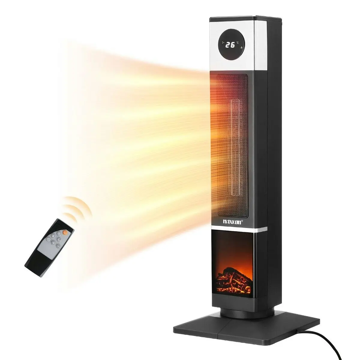 Maxkon 2000W Electric Heater Tower Energy Efficient Space Portable Indoor Fireplace Instant Warmer Oscillating Cooling Fan Bedroom Remote