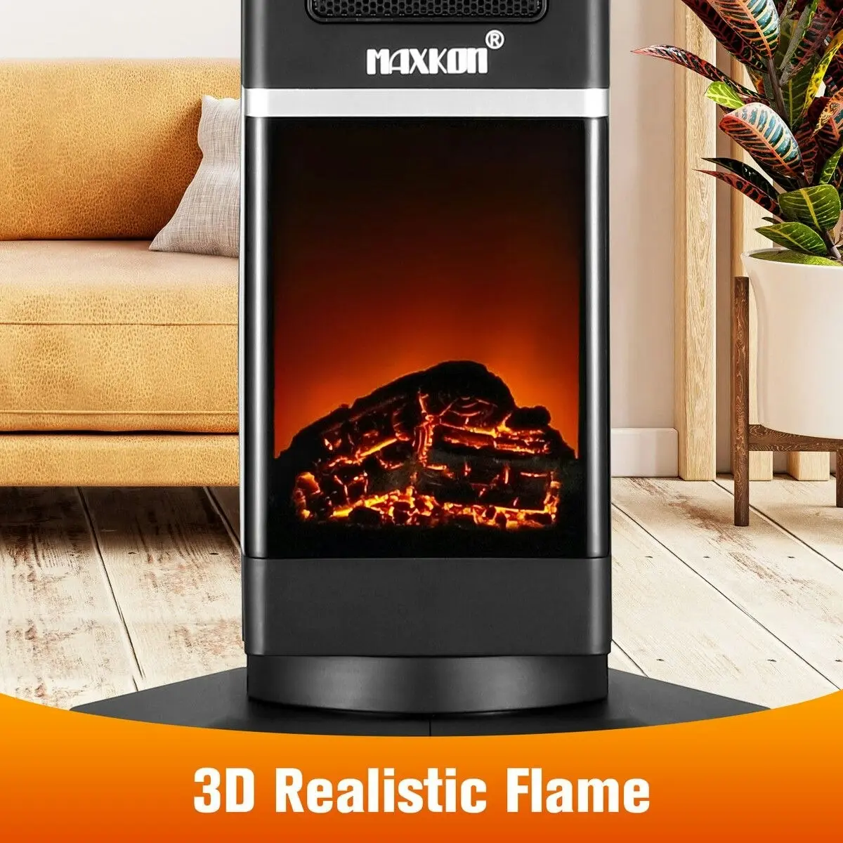 Maxkon 2000W Electric Heater Tower Energy Efficient Space Portable Indoor Fireplace Instant Warmer Oscillating Cooling Fan Bedroom Remote