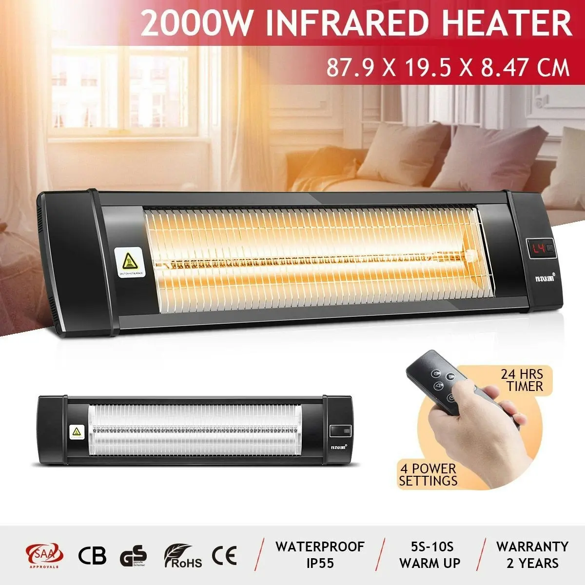 Maxkon  2000W Infrared Radiant Heater Electric Outdoor Patio Strip Heater Wall Ceiling