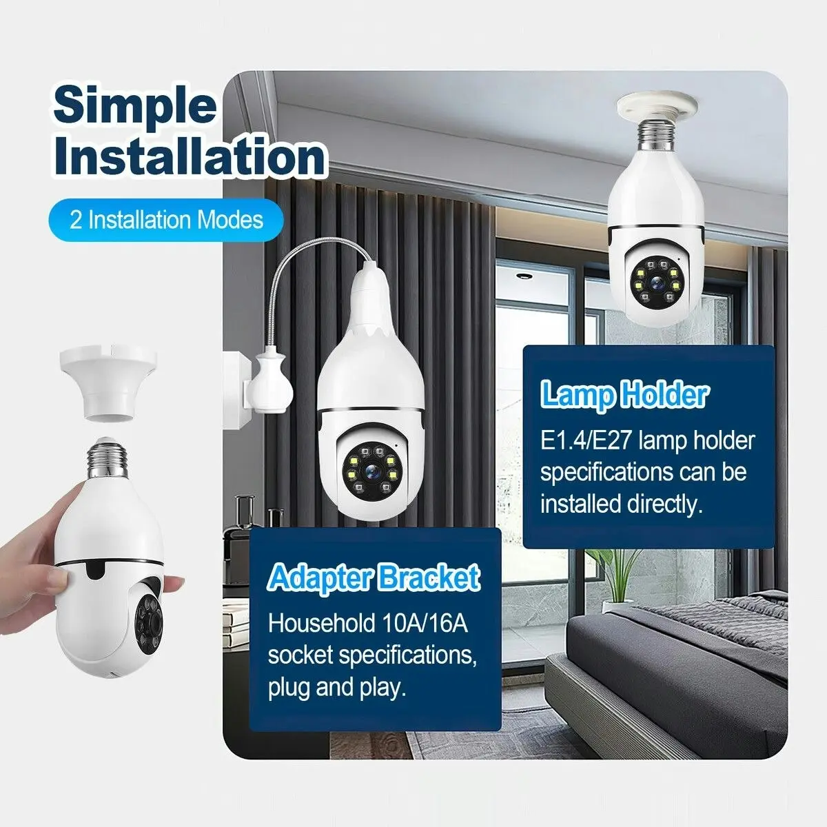 Anisee WiFi IP Camerax4 Wireless Spy Home Security CCTV Surveillance System E27 Light Bulb Outdoor PTZ IR Night Vision 2 Way Audio Full HD 1080P 2MP