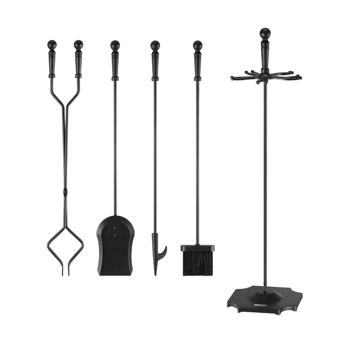 Ausway 5PCS Fireplace Tool Set Firepit Accessories Poker Fire Tongs Shovel Brush Black Cast Iron