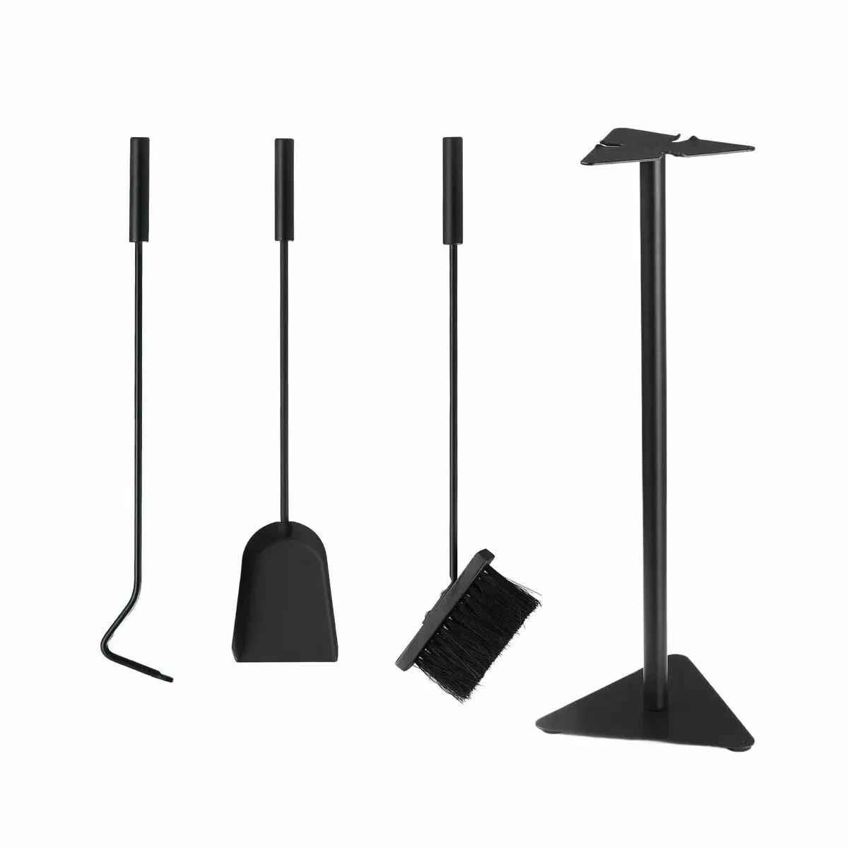 Ausway 4PCS Fireplace Tool Set Firepit Accessories Poker Fire Shovel Brush Stand Black Cast Iron