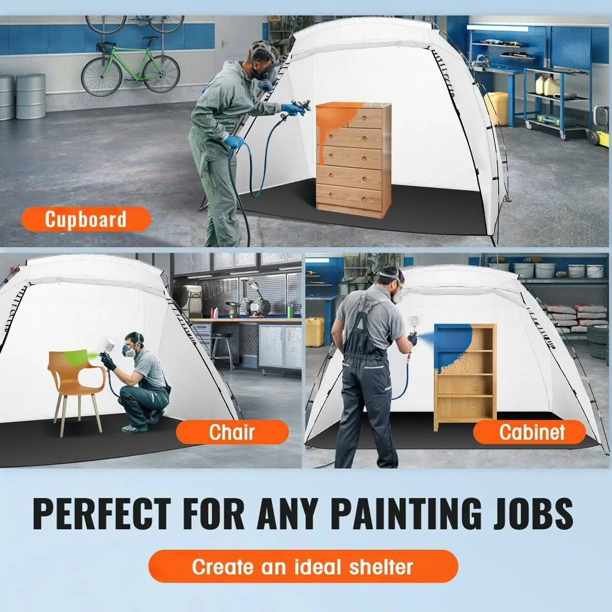 Ausway Spray Paint Tent Shelter Portable Mobile Booth DIY Painting Outdoor Enclosure White 259 x 183 x 168 cm