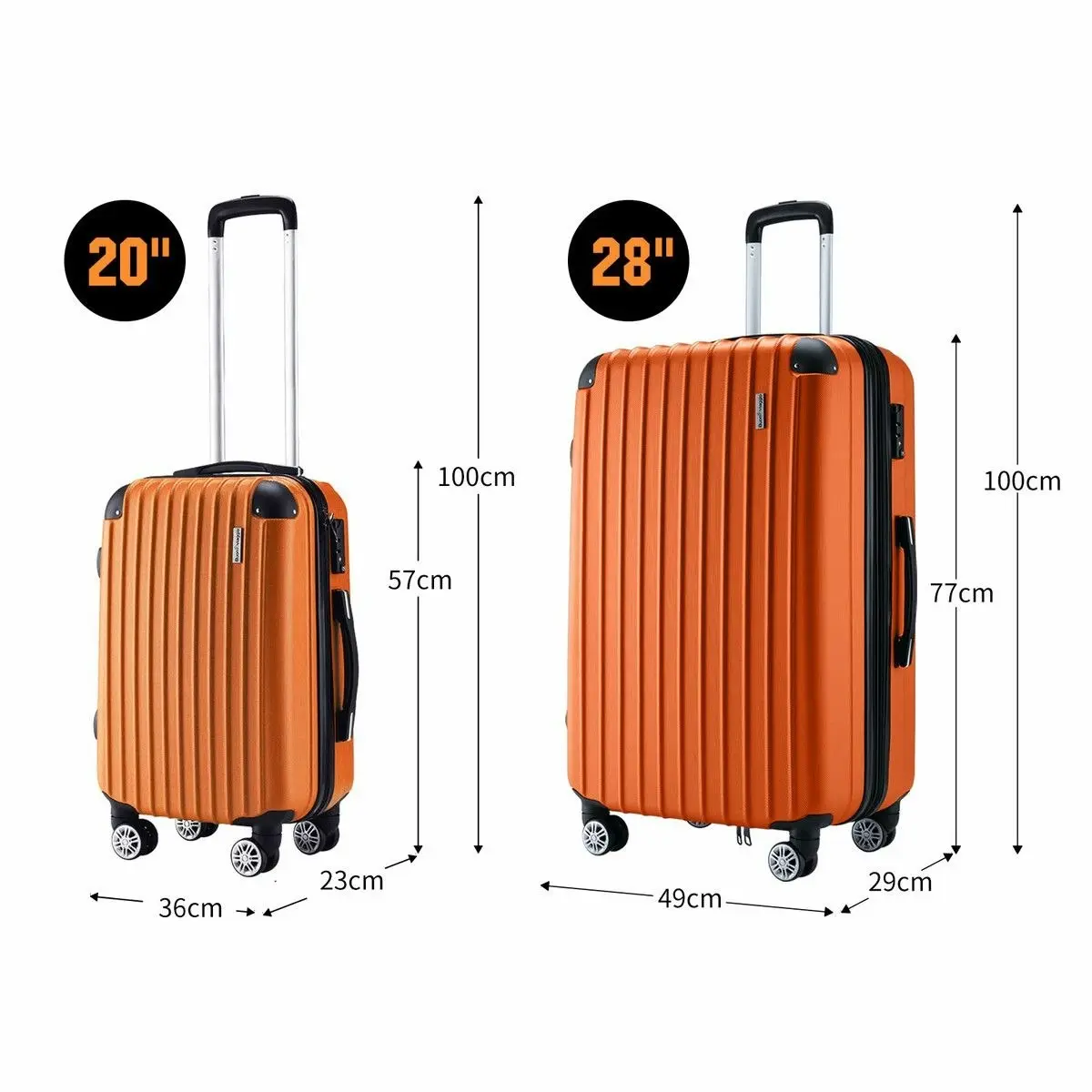 Buon Viaggio 2 Piece Luggage Set Carry On Suitcases Travel Case Cabin Hard Shell Travelling Bags Hand Baggage Lightweight Rolling TSA Lock Orange