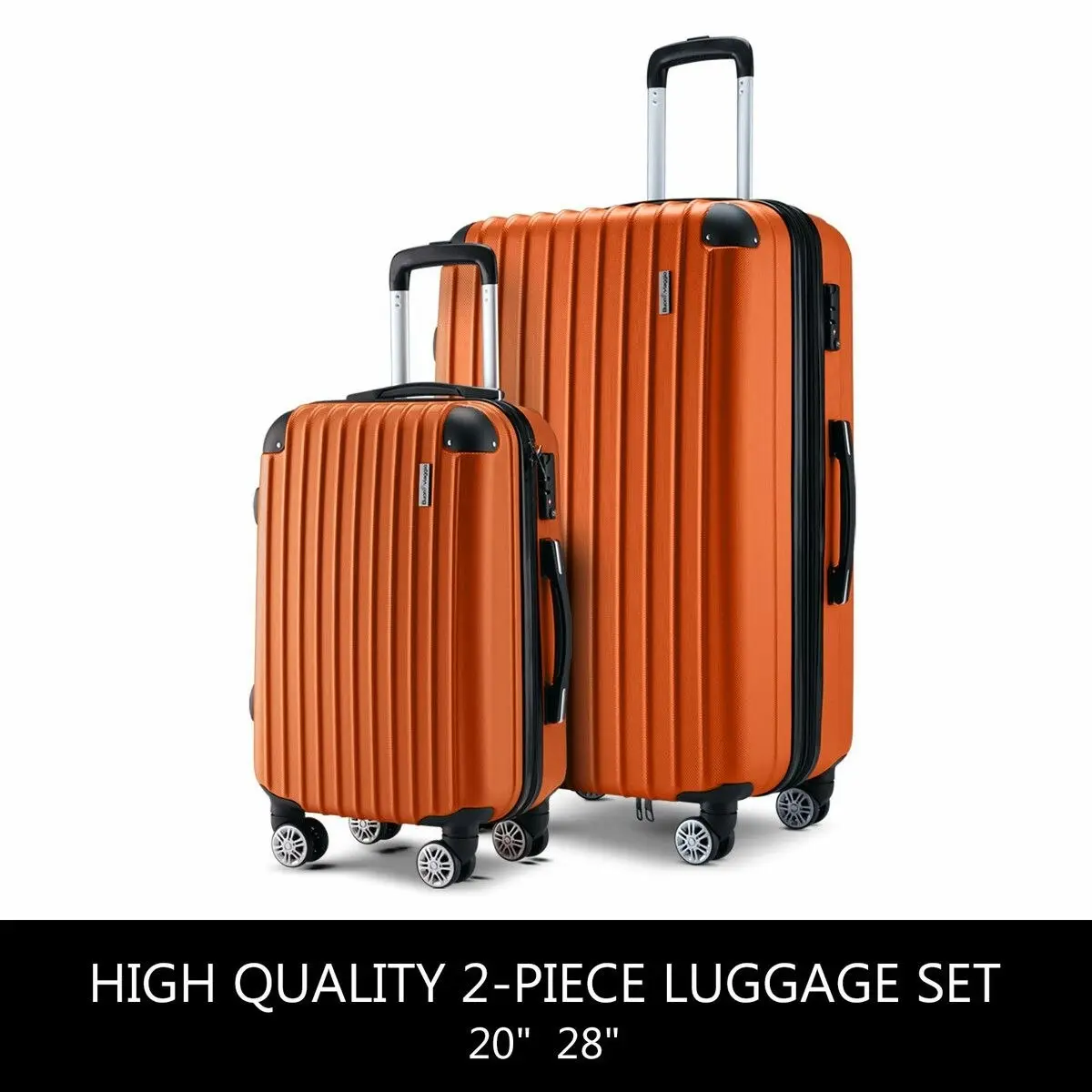 Buon Viaggio 2 Piece Luggage Set Carry On Suitcases Travel Case Cabin Hard Shell Travelling Bags Hand Baggage Lightweight Rolling TSA Lock Orange