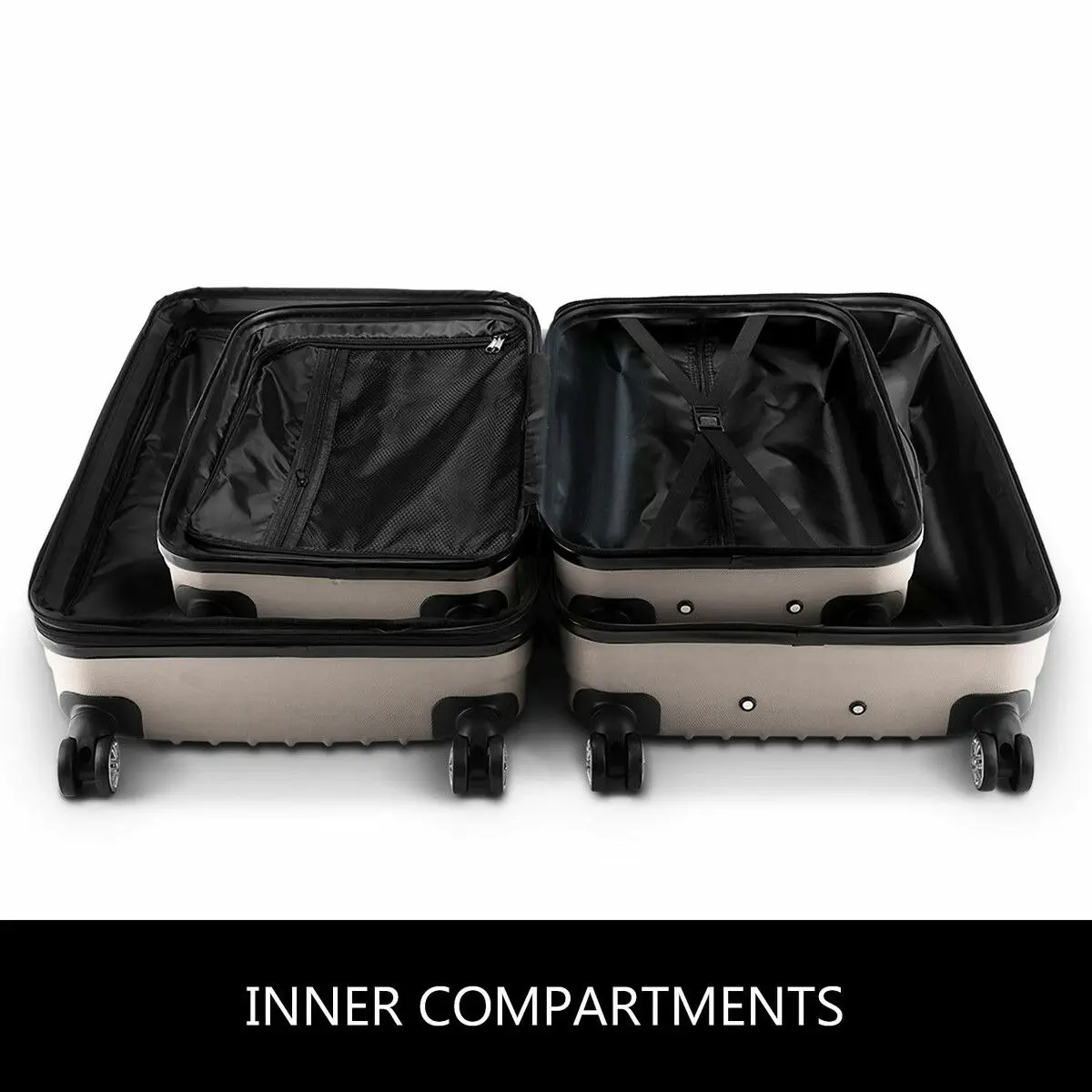 Buon Viaggio 2 Piece Suitcases Luggage Set Carry On Travel Case Cabin Hard Shell Travelling Bags Hand Baggage Lightweight Rolling TSA Lock Champagne