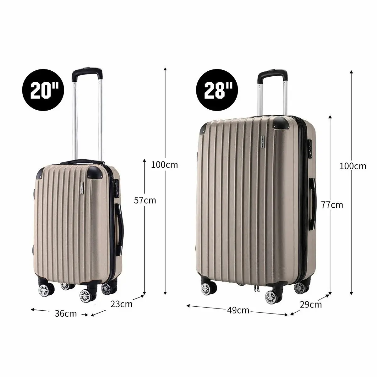 Buon Viaggio 2 Piece Suitcases Luggage Set Carry On Travel Case Cabin Hard Shell Travelling Bags Hand Baggage Lightweight Rolling TSA Lock Champagne