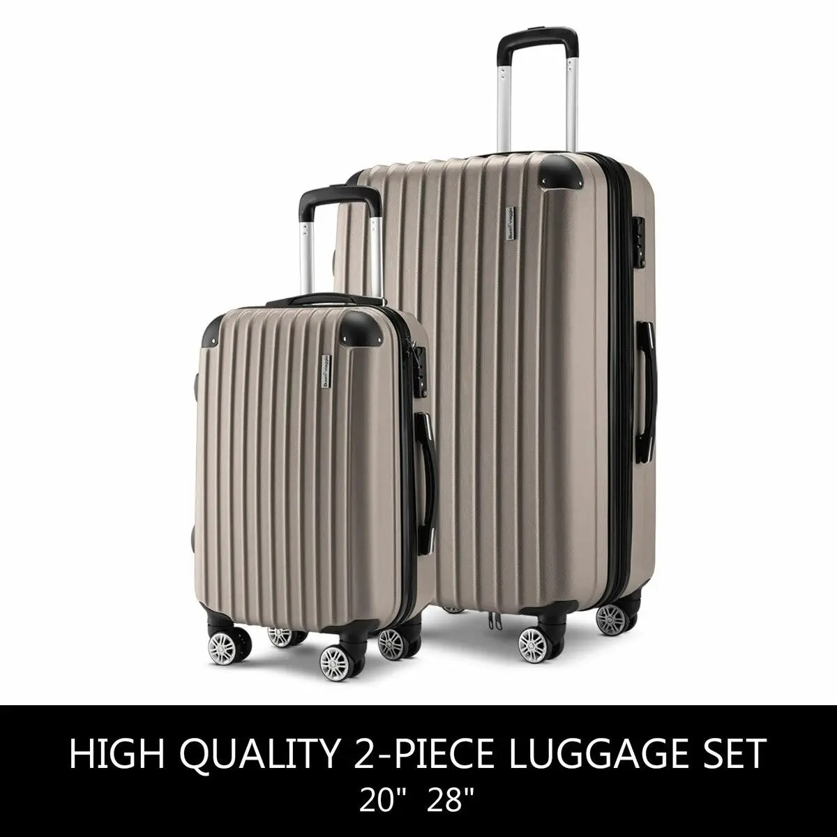 Buon Viaggio 2 Piece Suitcases Luggage Set Carry On Travel Case Cabin Hard Shell Travelling Bags Hand Baggage Lightweight Rolling TSA Lock Champagne