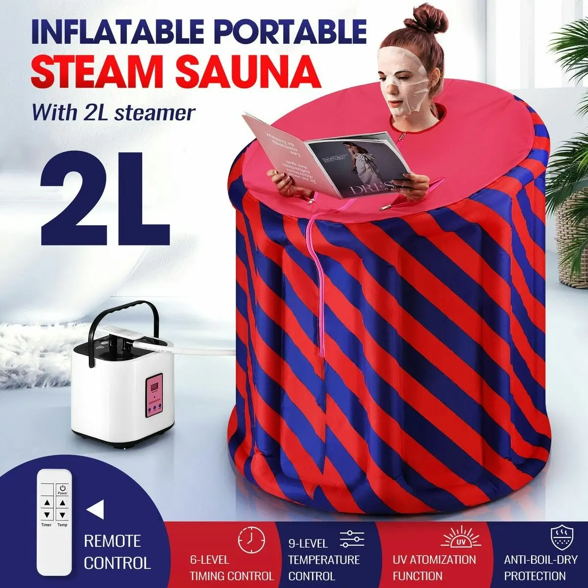 Maxkon Portable Steam Sauna Home Spa Inflatable Full Body Steamer Bath Tent Personal Private Detox Therapy 1000W 9 Temperatures