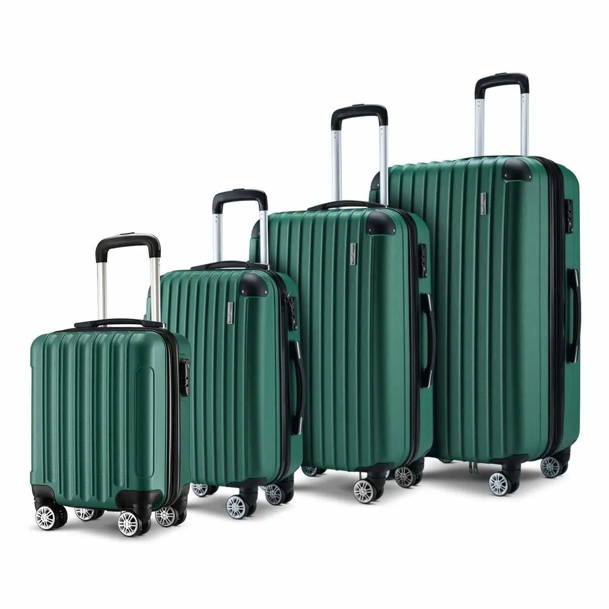 Buon Viaggio 4 Piece Luggage Set Travel Suitcase Traveller Bag Carry On Lightweight Checked Hard Shell Trolley TSA Lock Green