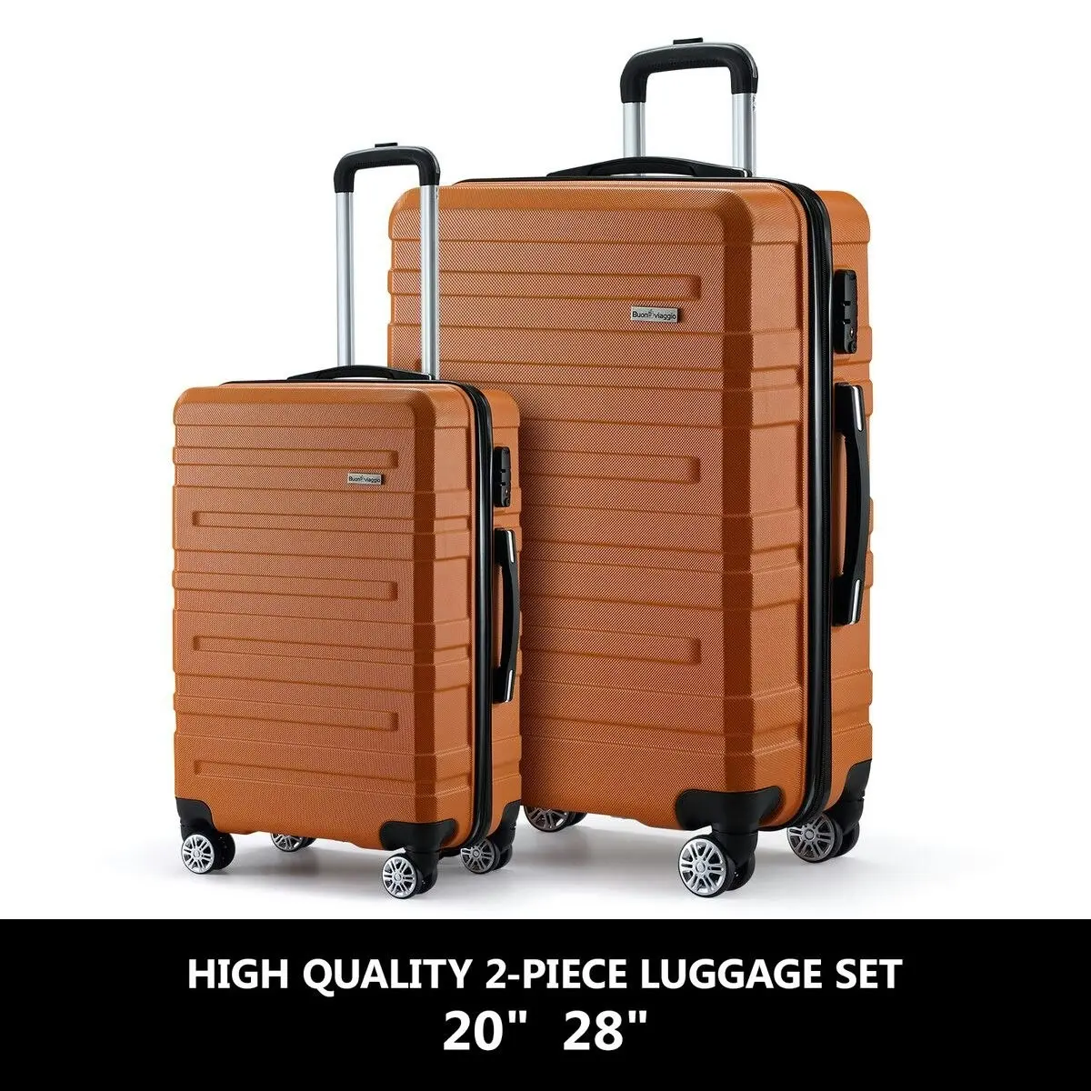 Buon Viaggio 2 Piece Luggage Set Carry On Hard Suitcases Travel Trolley Lightweight TSA Lock Orange