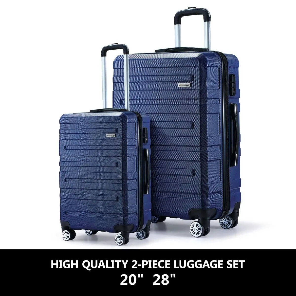 Buon Viaggio 2 Piece Luggage Set Travel Suitcases Carry On Lightweight Hard Trolley TSA Lock Navy Blue