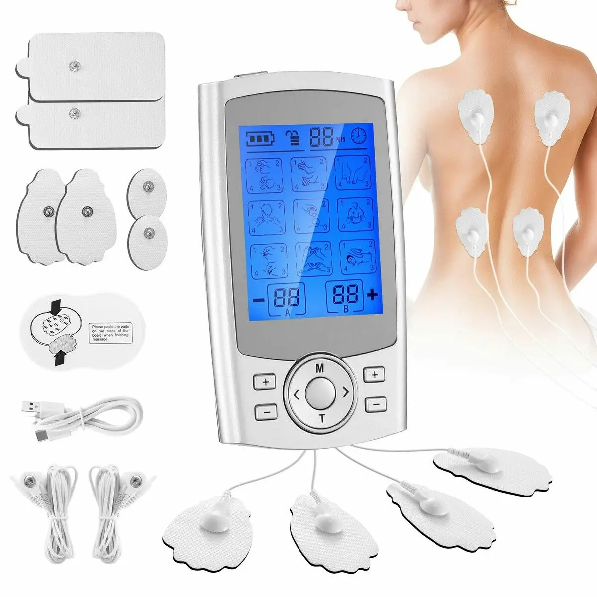 HOMASA TENS EMS Muscle Stimulator Electric Rechargeable Massager Machine Portable Neck Back Knee Nerve Massage Unit Device 36 Modes