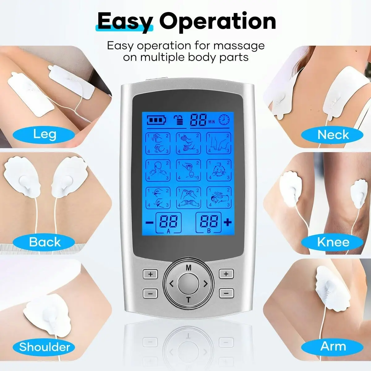 HOMASA TENS EMS Muscle Stimulator Electric Rechargeable Massager Machine Portable Neck Back Knee Nerve Massage Unit Device 36 Modes