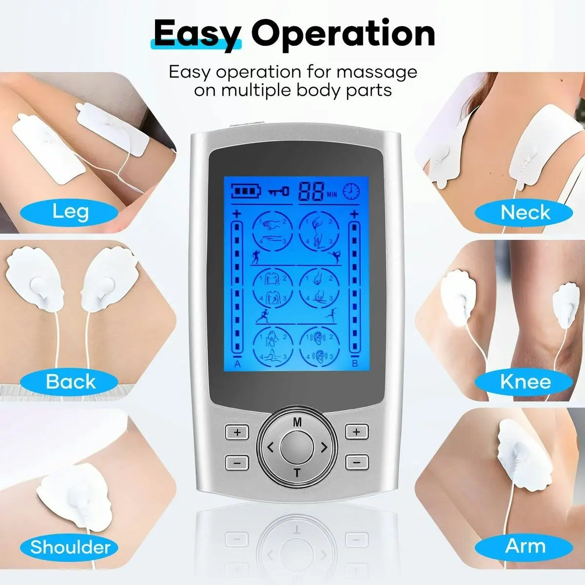 HOMASA TENS EMS Muscle Stimulator Machine Electric Portable Back Neck Massager Nerve Knee Rechargeable Massage Unit Device 24 Modes