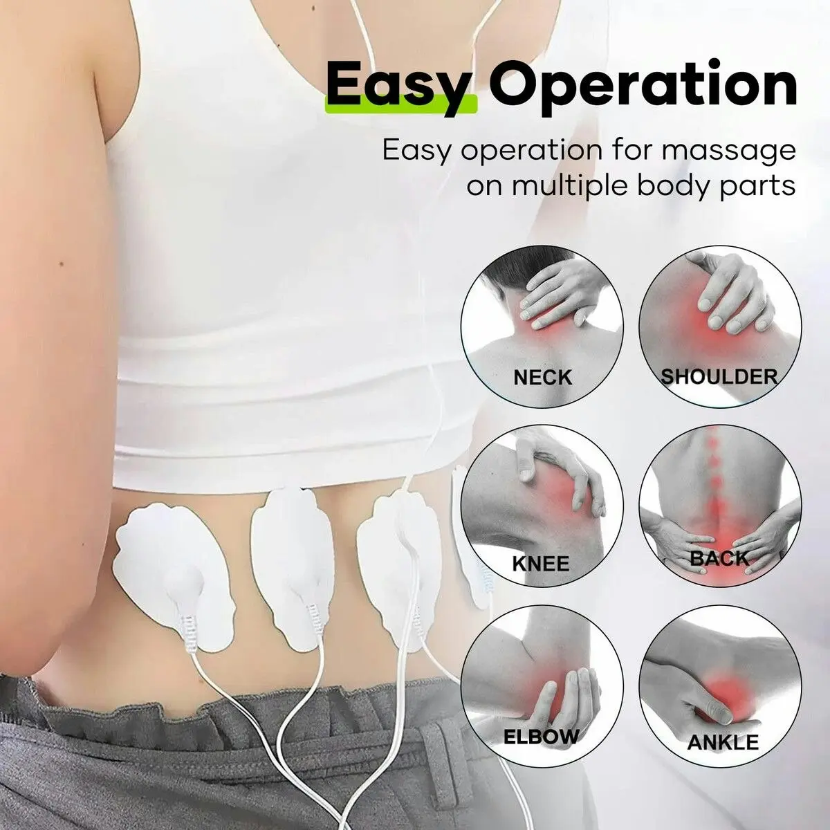 HOMASA TENS EMS Muscle Stimulator Electric Massager Machine Portable Back Neck Nerve Knee Massage Device Rechargeable Unit 16 Modes