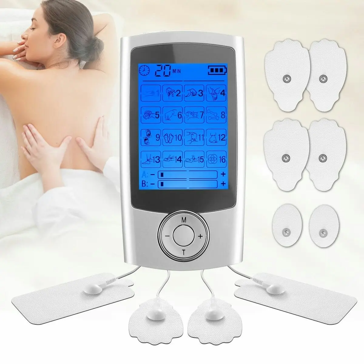 HOMASA TENS EMS Muscle Stimulator Electric Massager Machine Portable Back Neck Nerve Knee Massage Device Rechargeable Unit 16 Modes