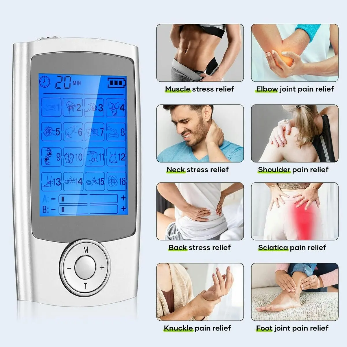 HOMASA TENS EMS Muscle Stimulator Electric Massager Machine Portable Back Neck Nerve Knee Massage Device Rechargeable Unit 16 Modes