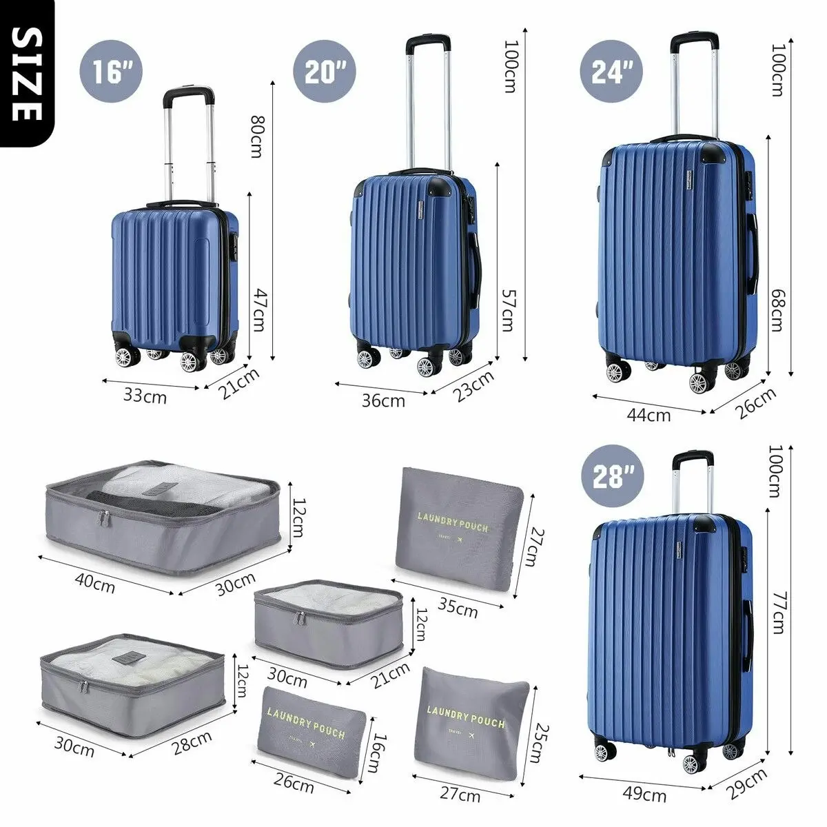 Buon Viaggio 4 Piece Suitcase Set Carry On Luggage Traveller Bag Hard Shell TSA Lock Checked Trolley Rolling Lightweight Blue